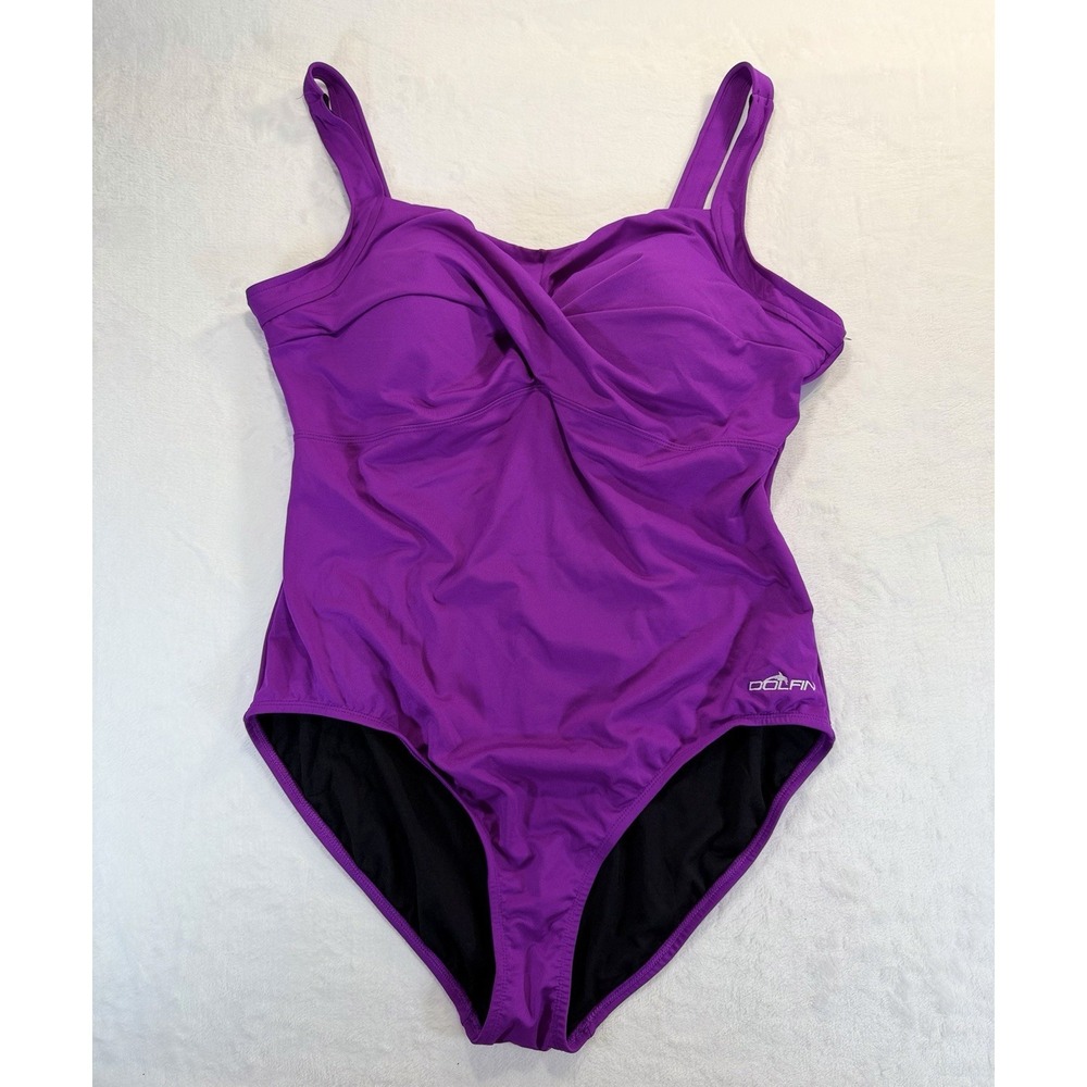 Dolfin Aquashape Swimsuit 22 Purple 1 Piece Bust Enhancer Tummy Control UV